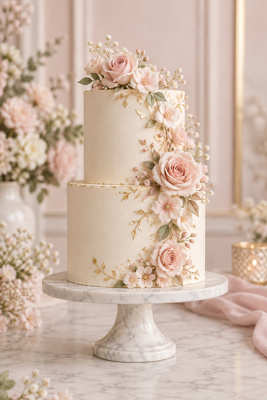 Elegant round tiered floral celebration cake