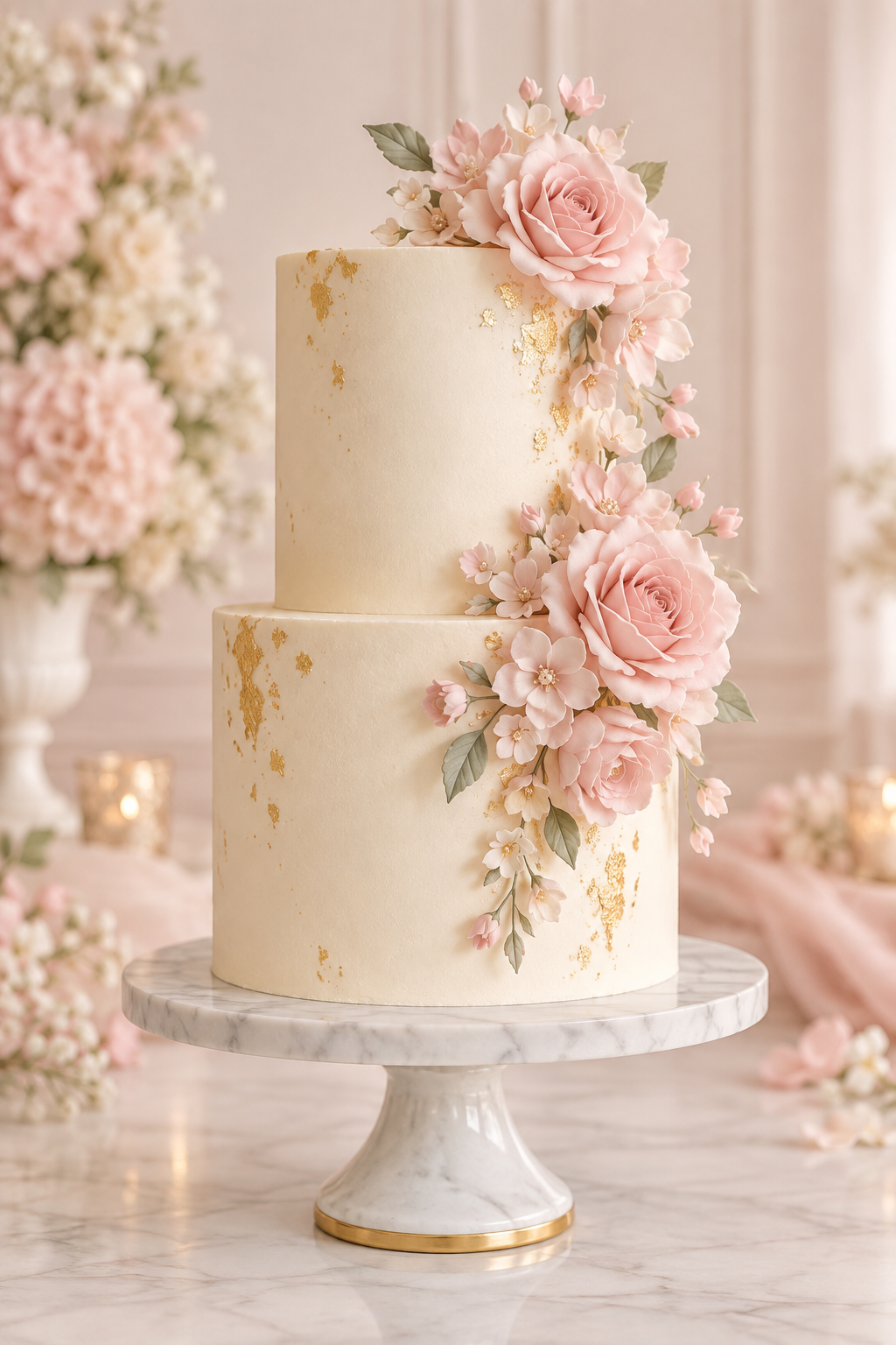 Elegant square tiered floral celebration cake