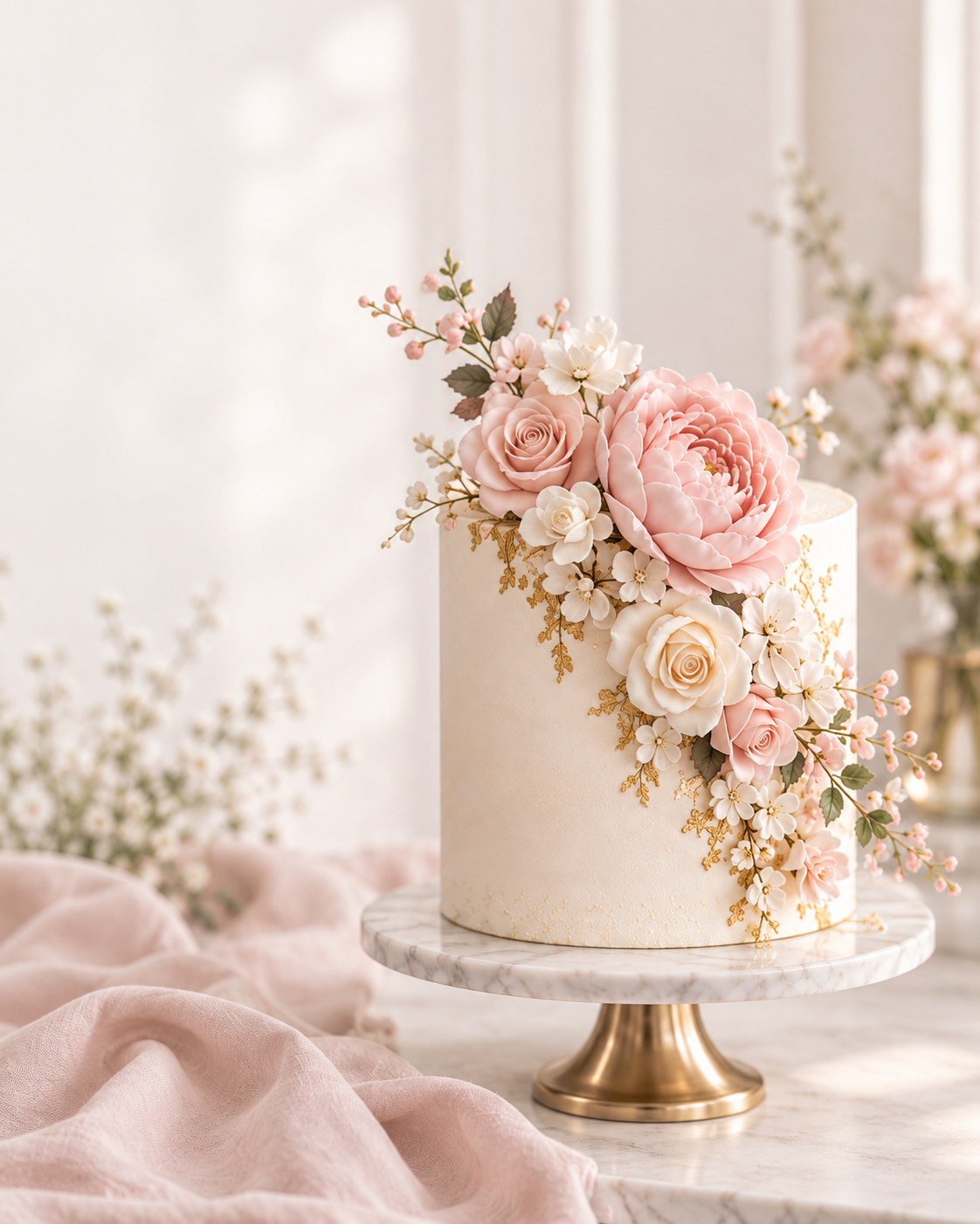 Elegant round floral celebration cake