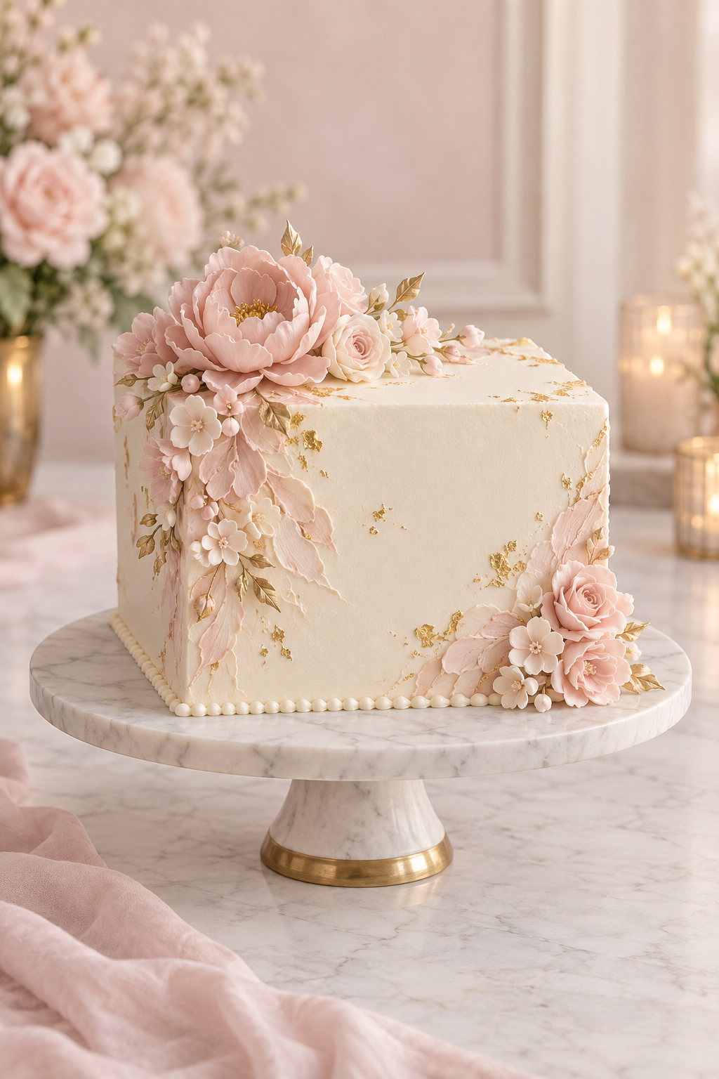 Elegant square floral celebration cake